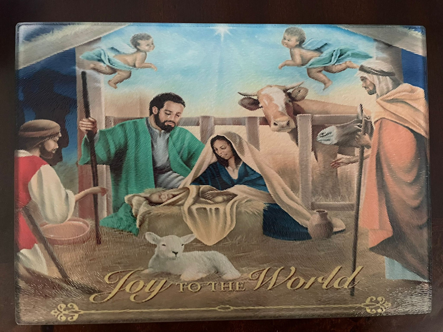 Textured Tempered Glass Cutting Board - Christmas Nativity