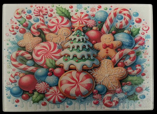 Textured Tempered Glass Cutting Board - Christmas Candyland