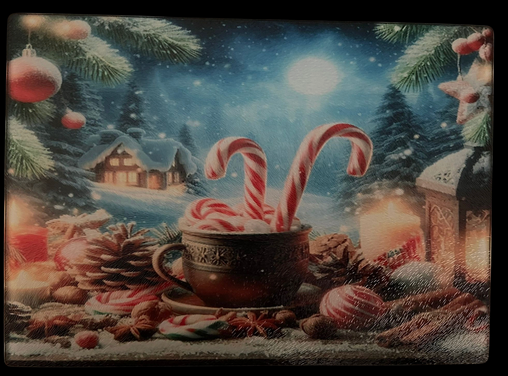 Textured Tempered Glass Cutting Board - Festive Hot Cocoa