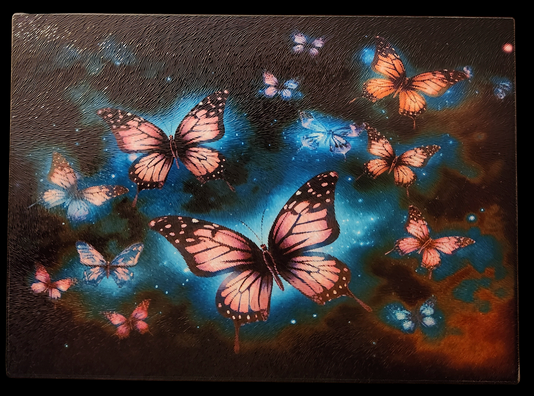 Textured Tempered Glass Cutting Board - Fluorescent Butterflies