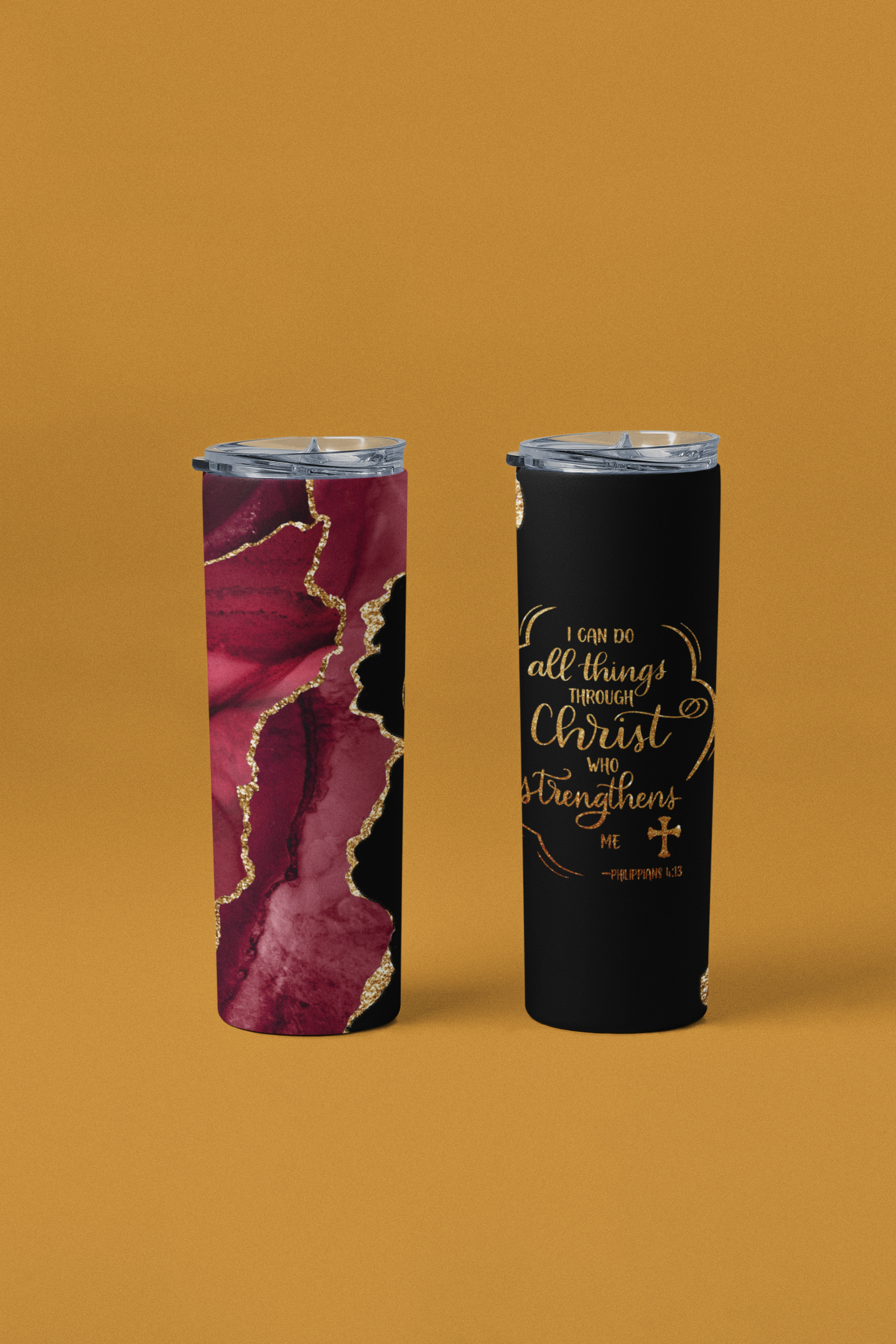 20oz Skinny Straight Stainless Steel Tumbler - I Can Do All Things Through Christ